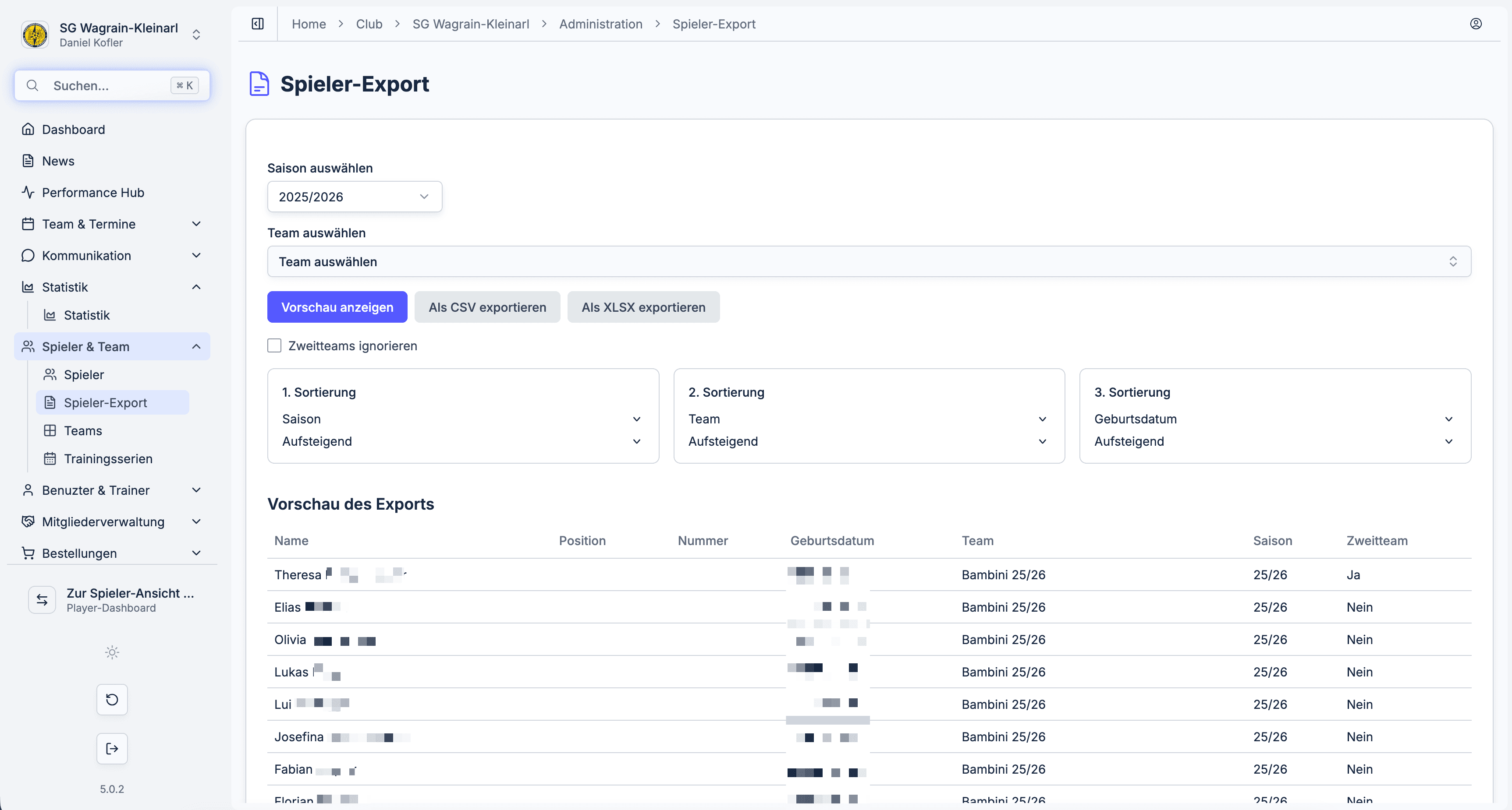 Spieler-Export
